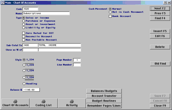 chart of accounts